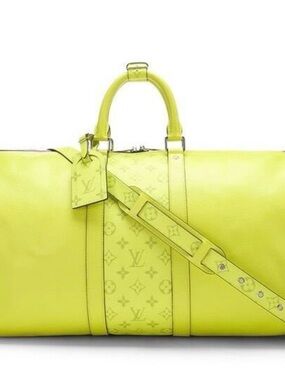 Authentic Louis Vuitton Neon Yellow Taigarama Keepall Bandouliere 50 + Strap